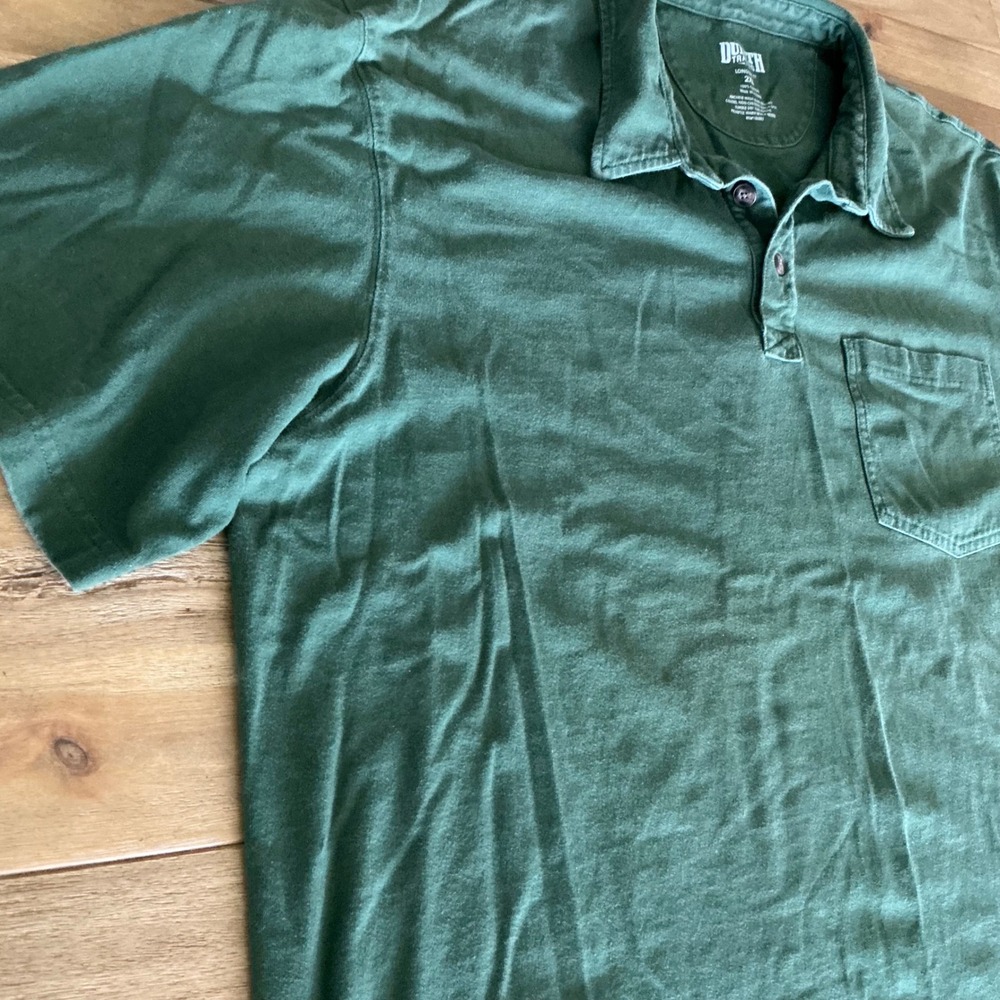 Duluth Trading Co Longtail T Polo Shirt Green Short Sleeve Cotton 2XL Mens